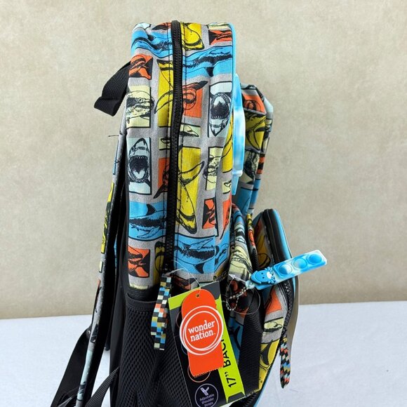 Wonder Nation Shark Backpack Kids Set 4 Piece 17' Water Resistant Padded laptop - Picture 8 of 9